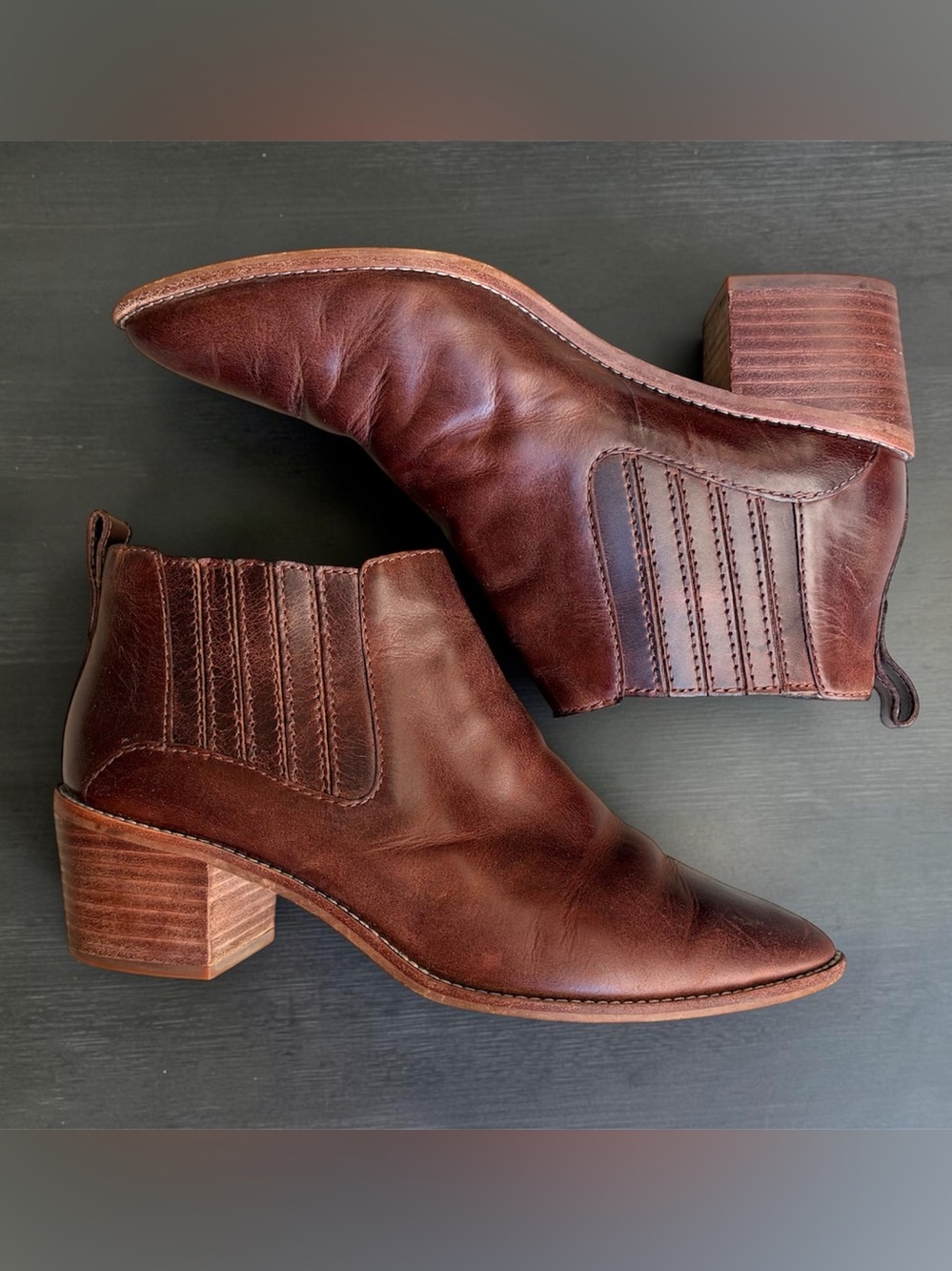 Madewell Bonham Ankle Boots Sz 8.5 Chelsea Western Cherrywood Leather Block Heel